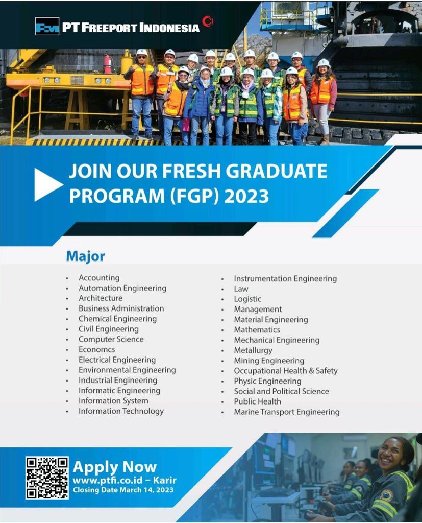 Lowongan Fresh Graduate Program (FGP) PT. Freeport Indonesia Teknik