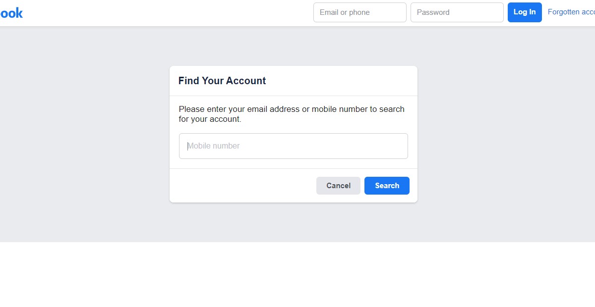 Facebook Login at Create Account Online at