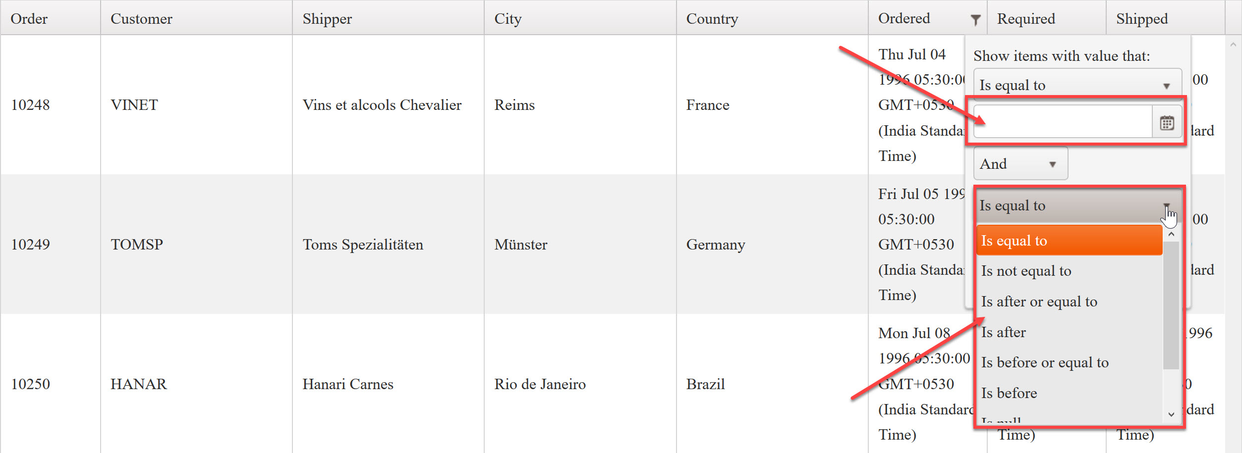 How To Custom Date Filter Column in Kendo UI Grid (JavaScript
