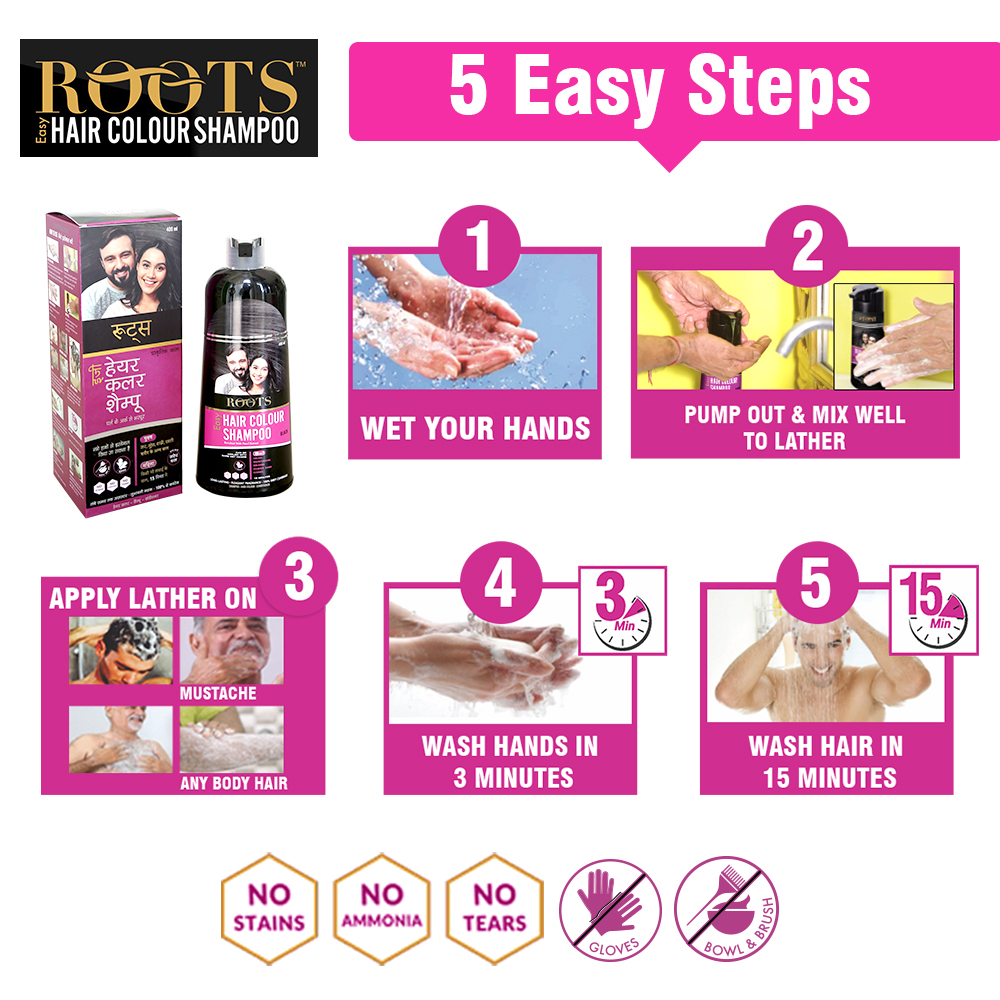 Roots 3 in 1 Easy Hair Color Shampoo Bottle Telesky Shopping