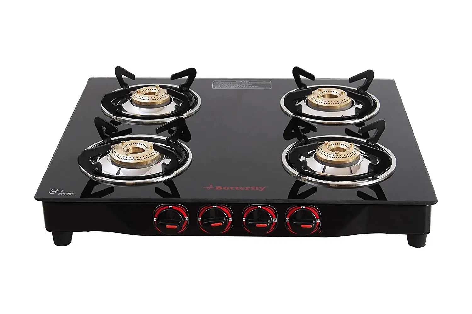 2) Butterfly Smart Glass 4 Burner Gas Stove, Black, Manual