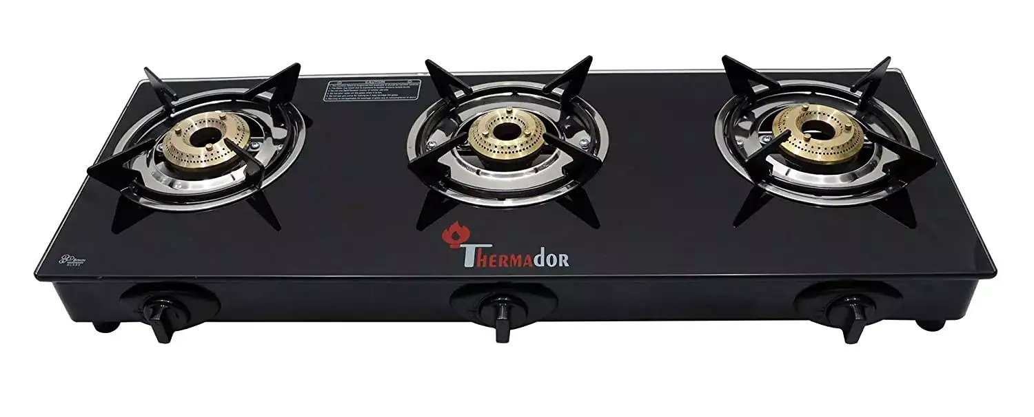 5) Thermador Toughened ISI Certified 3 Brass Burner Glass Gas Stove
