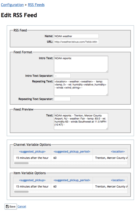 How to display NOAA weather RSS as HyperCaster Ticker - TelVue