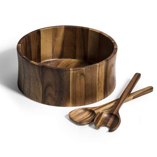 Acacia Wood Salad Bowl with Servers Temango