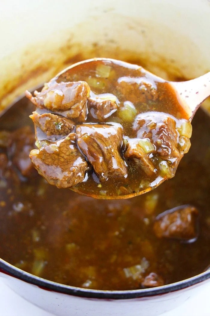 How to Cook Beef Tips on the Stove with Gravy in Dutch Oven