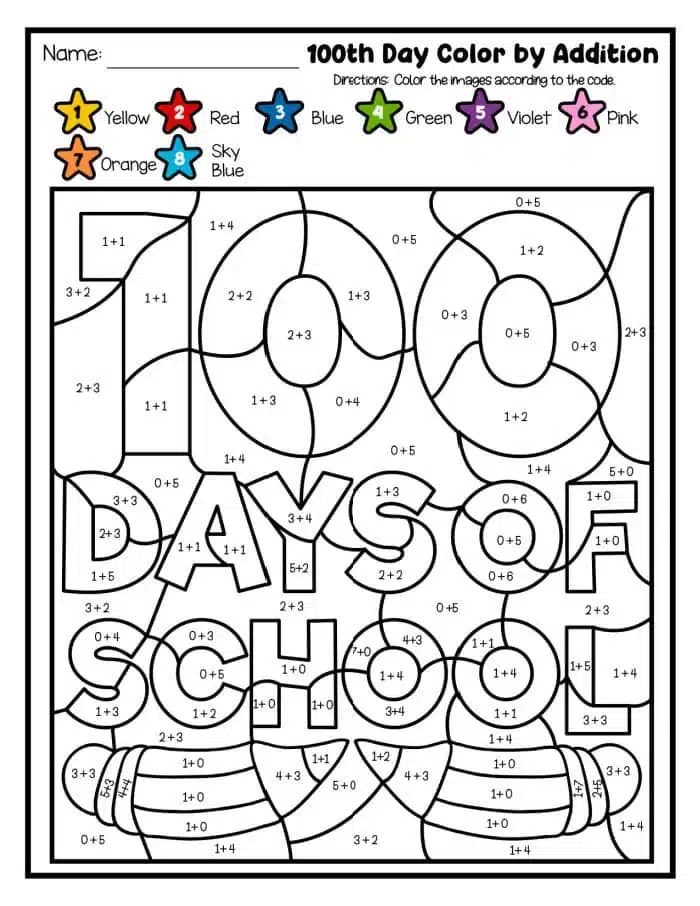 Free 100 Days of School Printables - 100 Days Color by Number