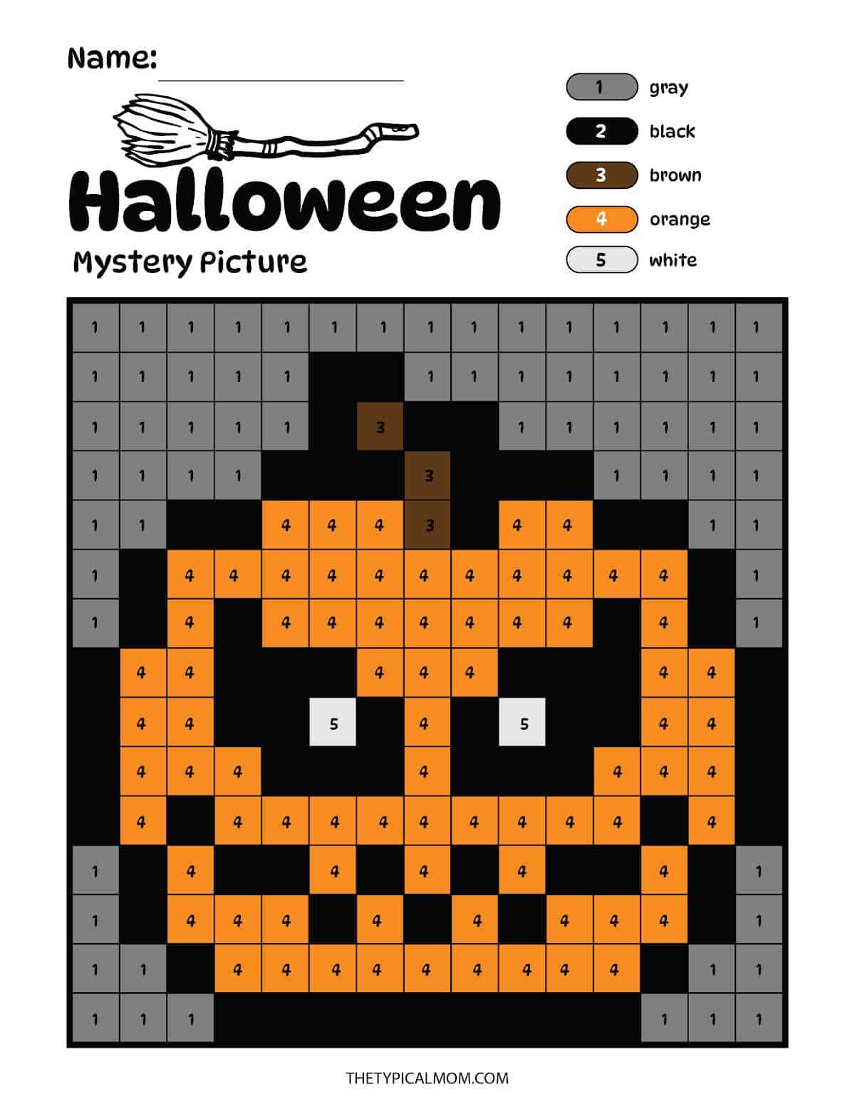 Free Halloween Color by Number Halloween Pixel Art PDF Pages