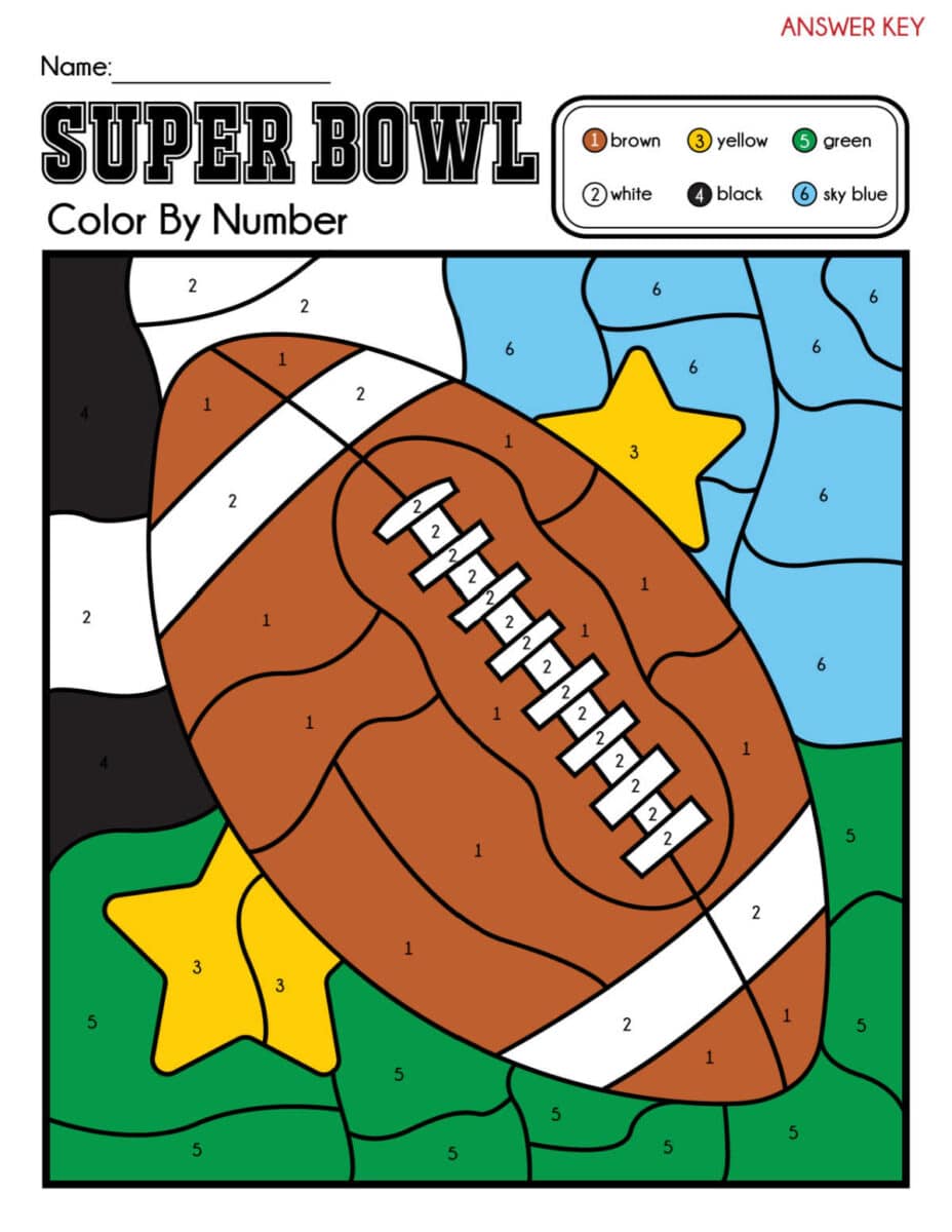 Free Football Coloring Pages Super Bowl Color by Number Page