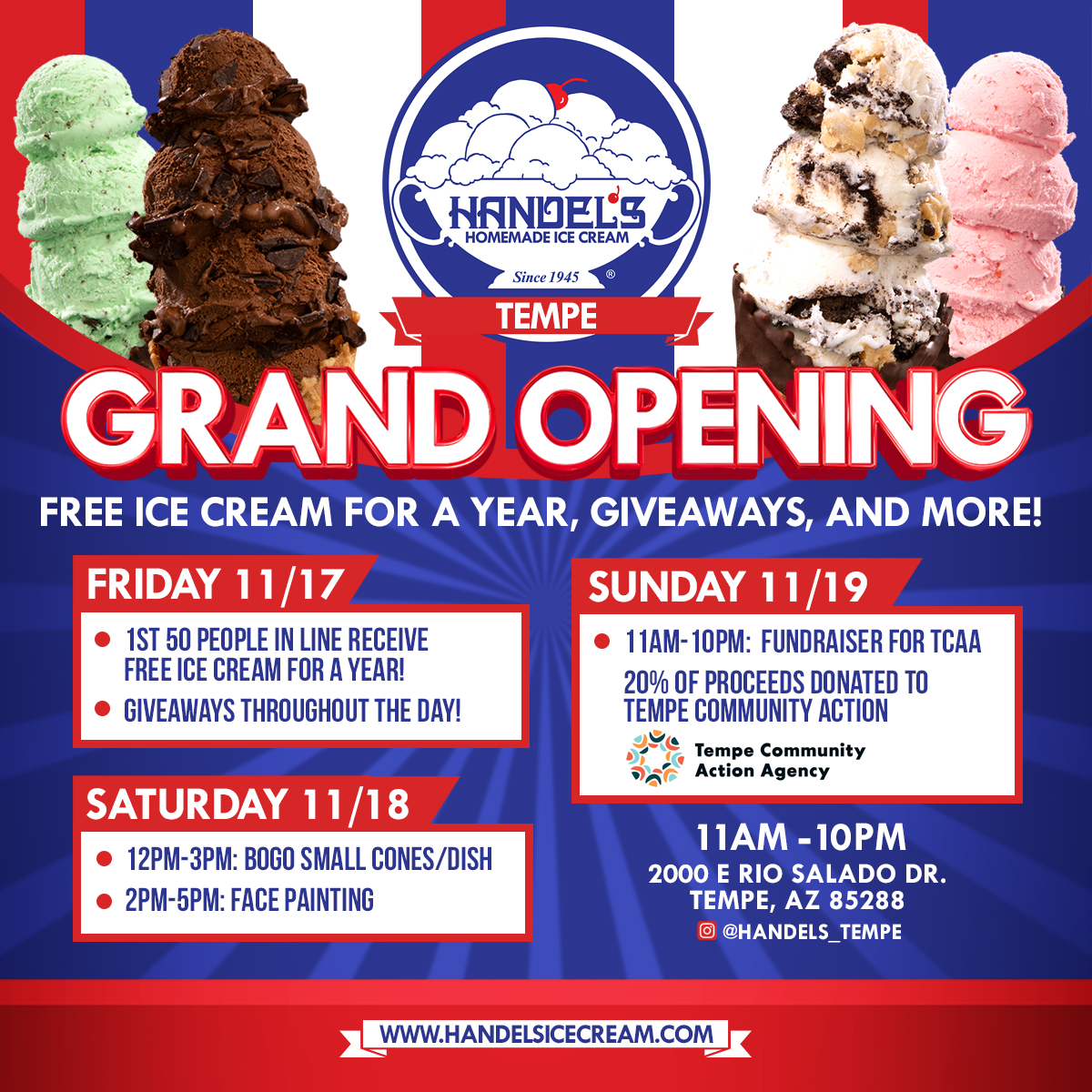 Handel's Homemade Ice Cream Grand Opening weekend Tempe Marketplace