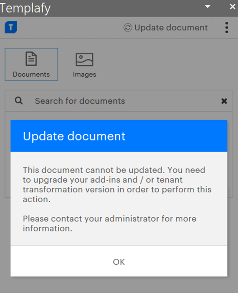 Error message Update document. This document cannot be updated