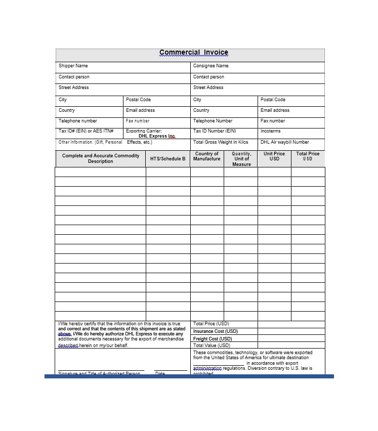 44 Blank Commercial Invoice Templates [PDF, Word] TemplateArchive