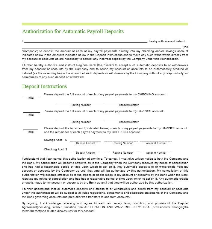 Regions Bank Deposit Agreement