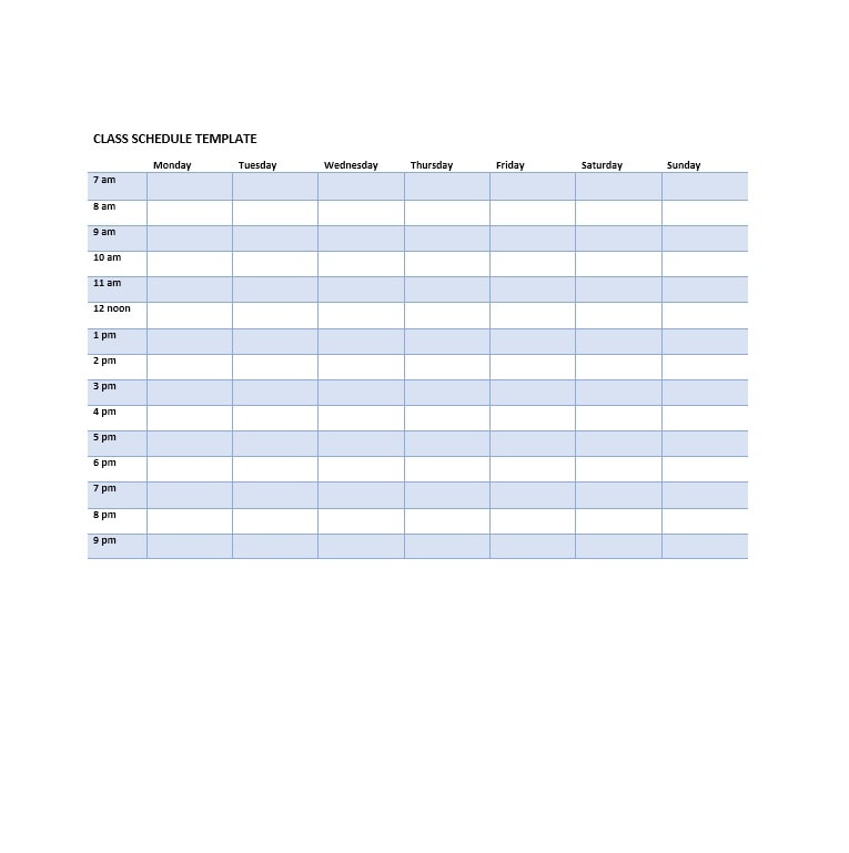 College Weekly Schedule Template