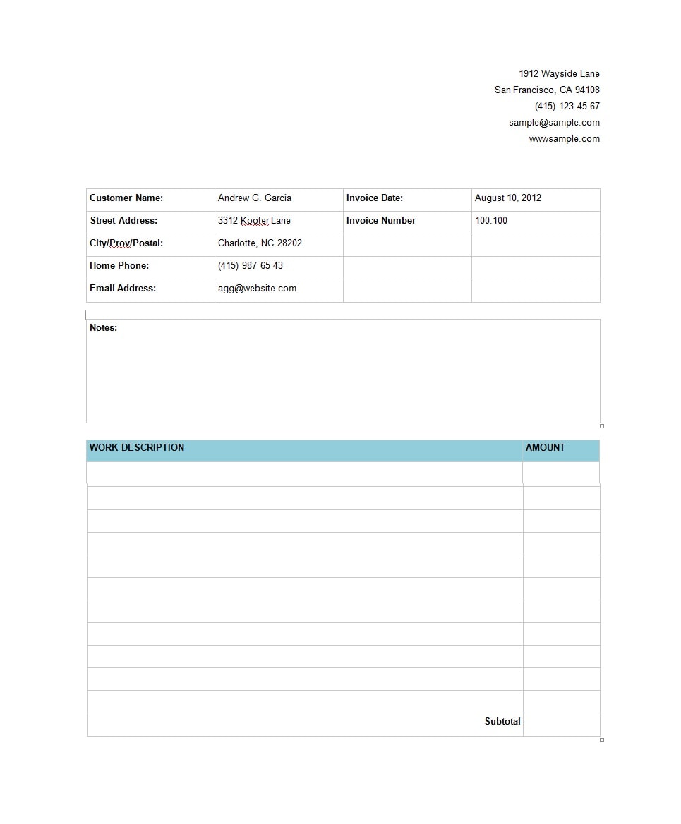 Examples Of Invoices Templates