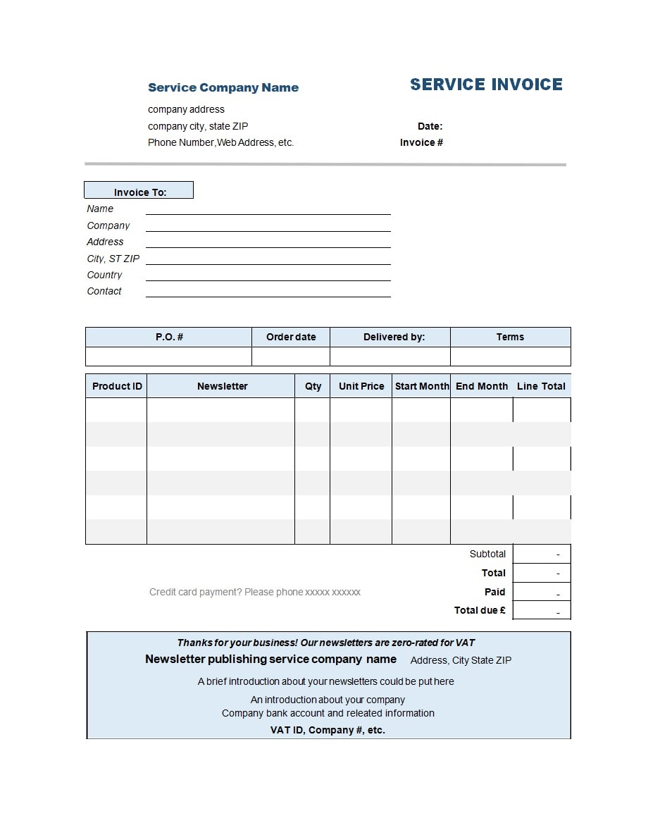 Sample Invoice For Services Rendered Template