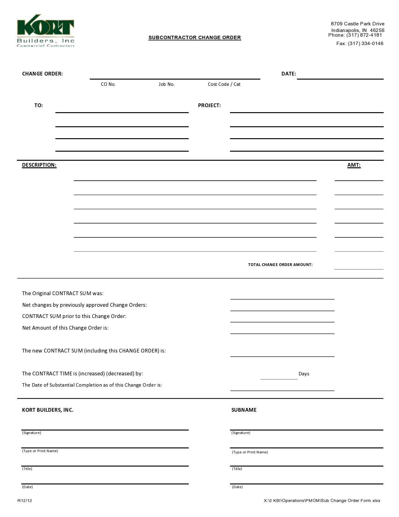 Free Construction Change Order Template