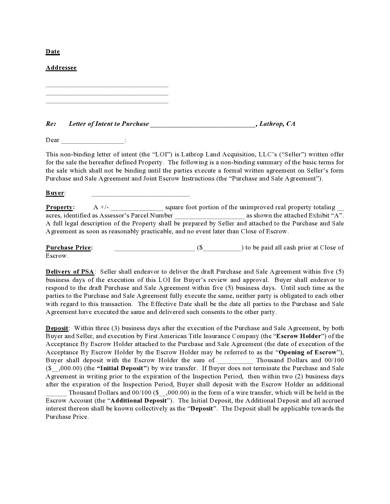 Offer To Purchase Agreement Template