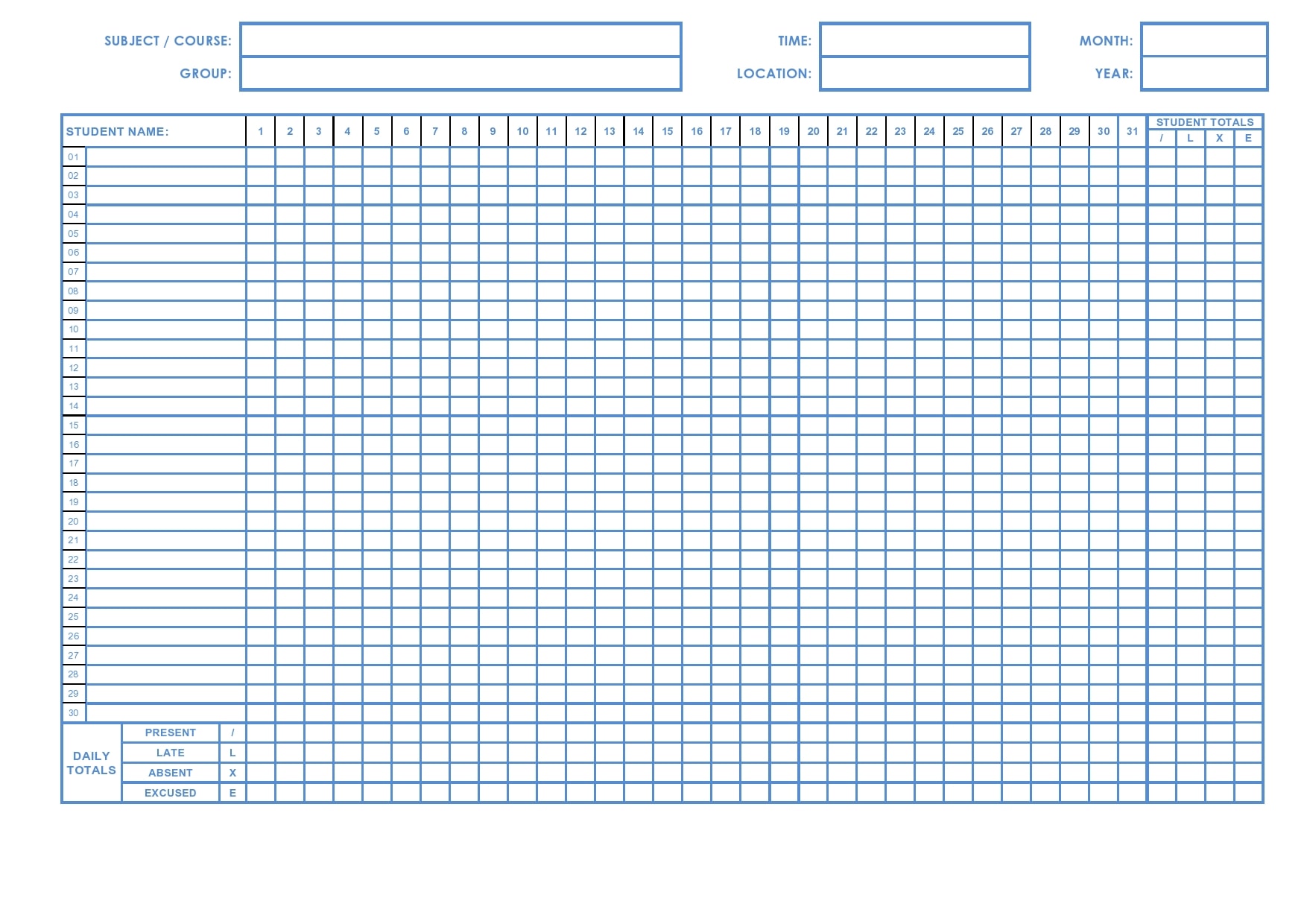 Attendance Roster Template Excel