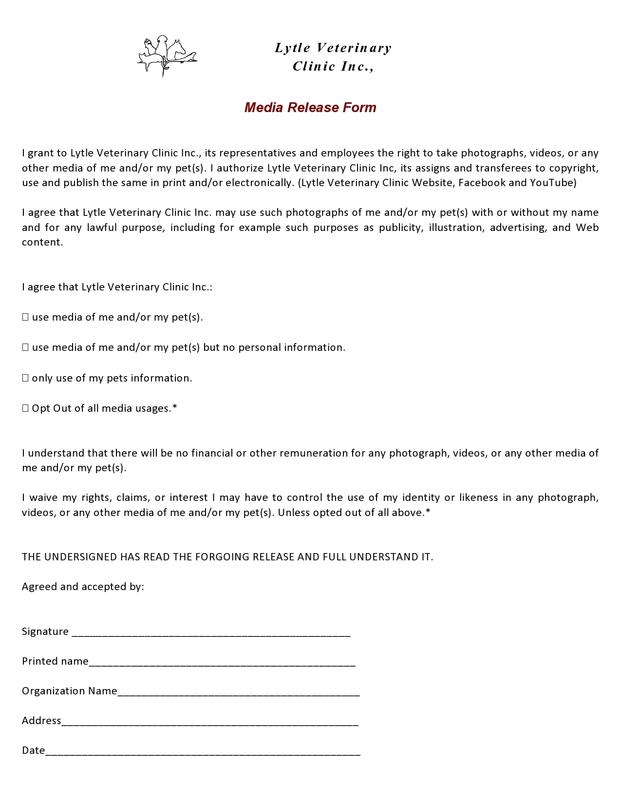 30 Standard Media Release Forms [Photo, Social, Website..]