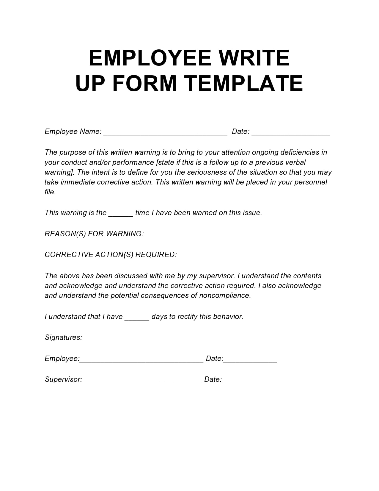 Employee Discipline Form Template Free