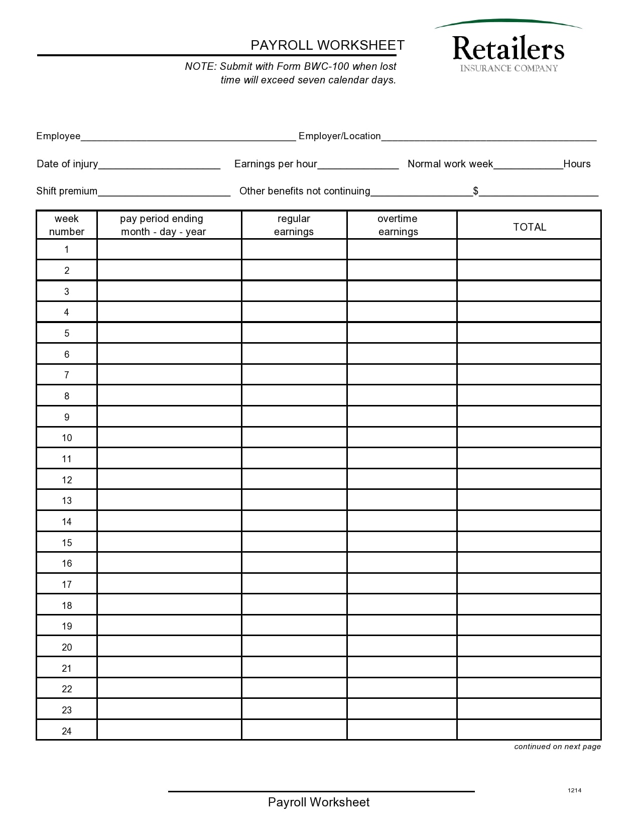 Printable Payroll Forms