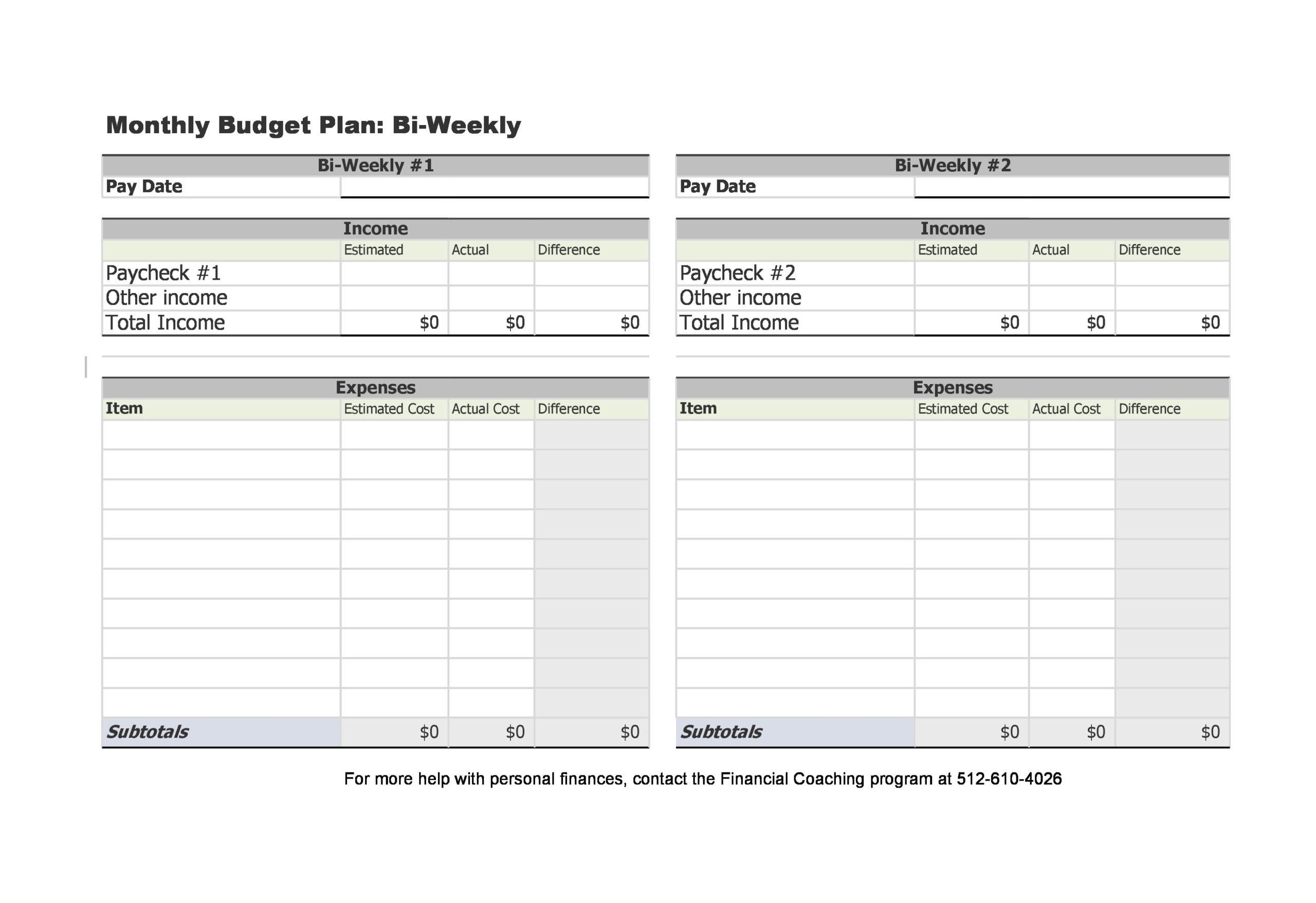 Paycheck Budget Template