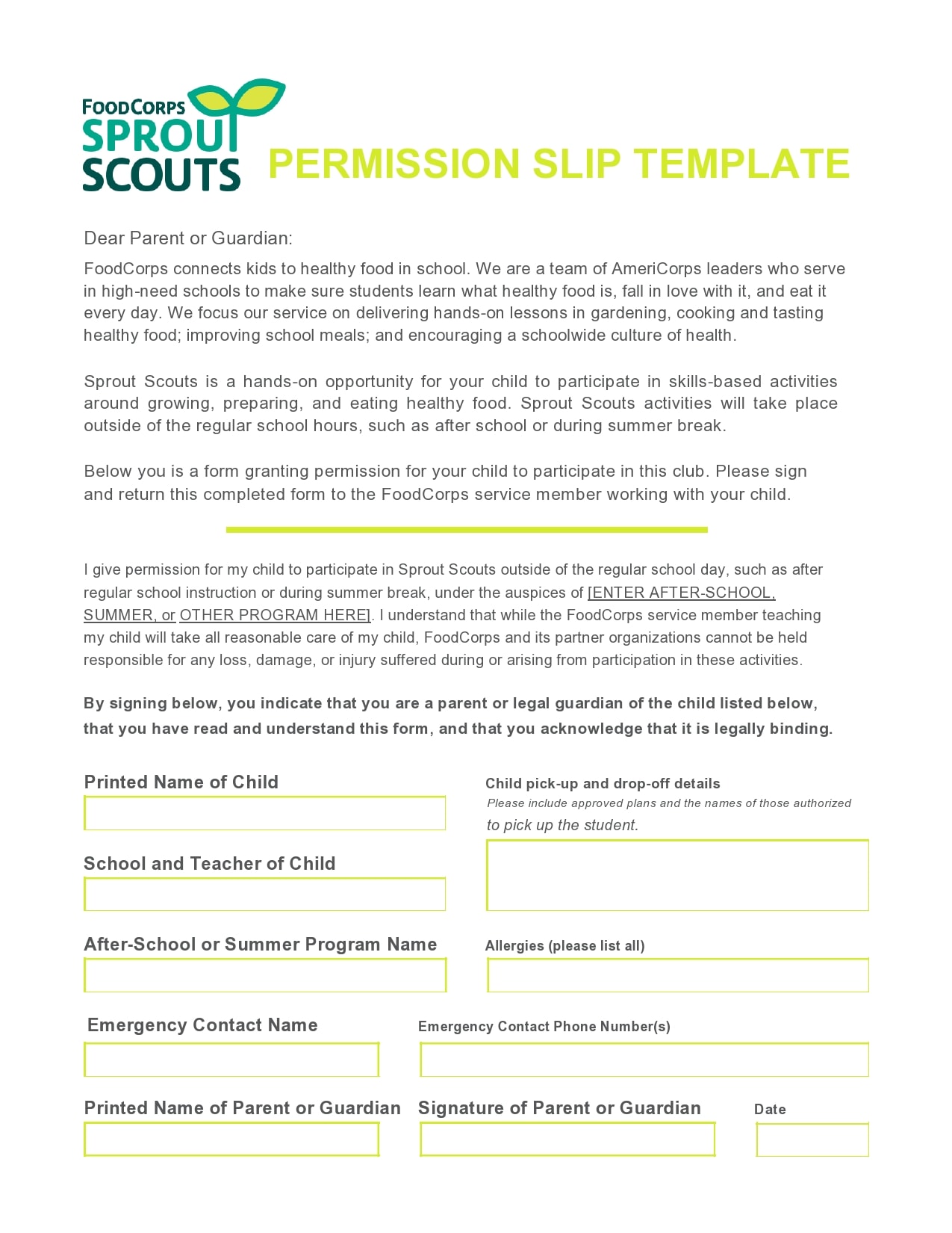 School Field Trip Permission Form Template