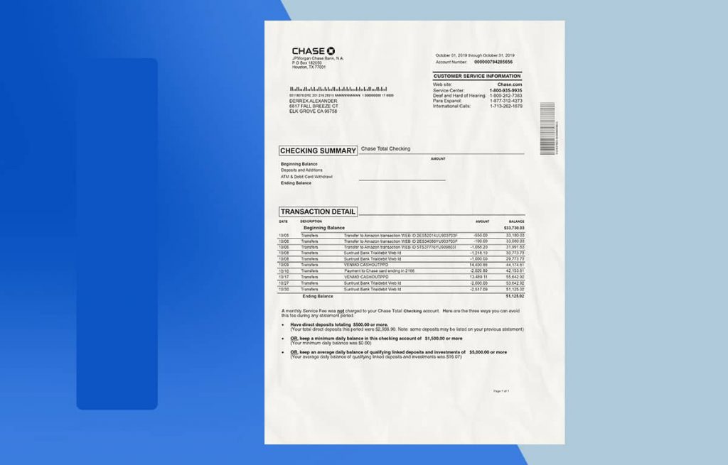 Chase Bank Statement PSD Template Download File Chase Bank Statement PSD Template Download File