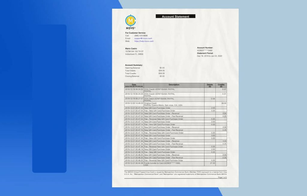 MOVO Cash Statement PSD Template Download File