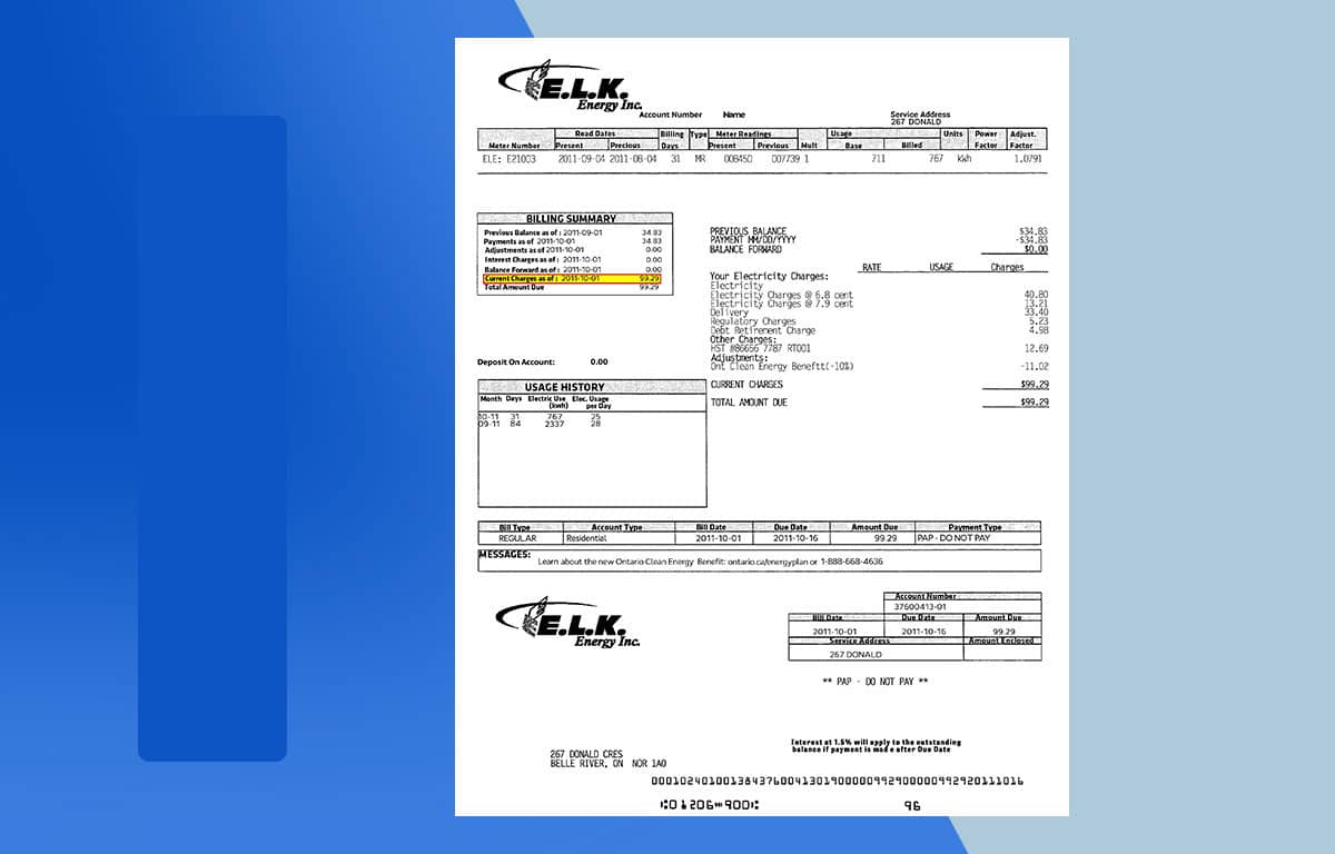 Canada Electricity Bill PSD Template (ELK) Proof of address