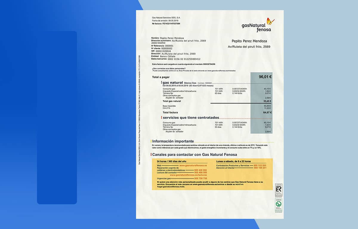 Spain Utility Bill PSD Template Proof of address