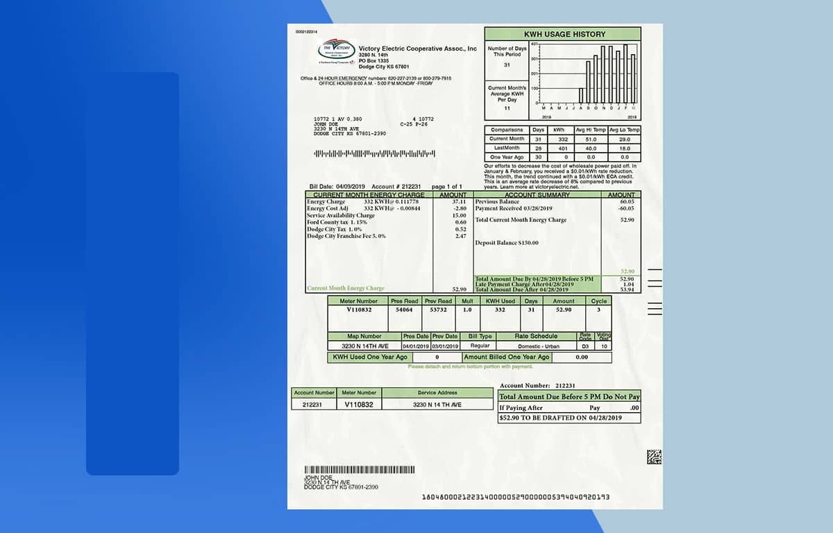 Kansas Utility Bill PSD Template USA Proof of address