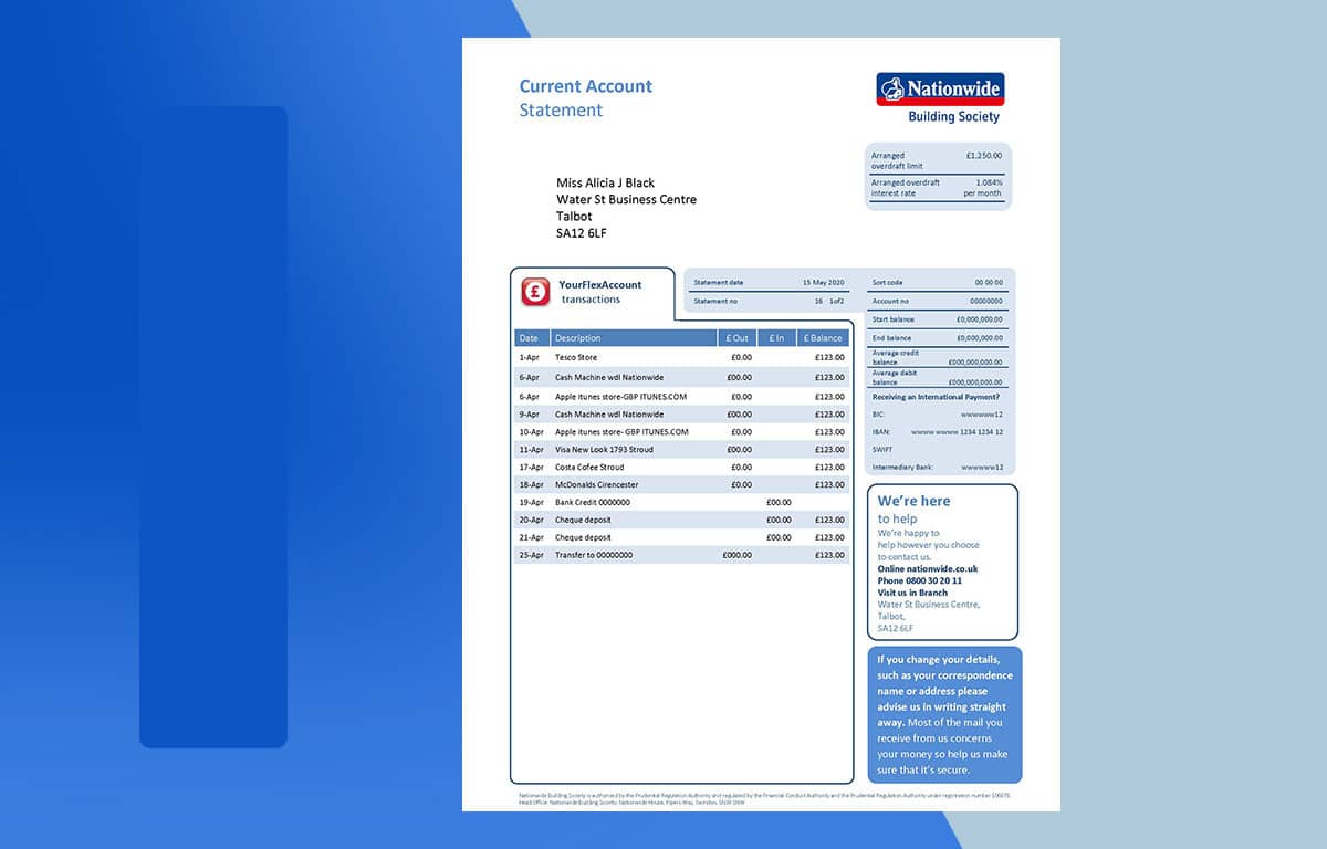 Nationwide Bank Statement Template Download MS Word File
