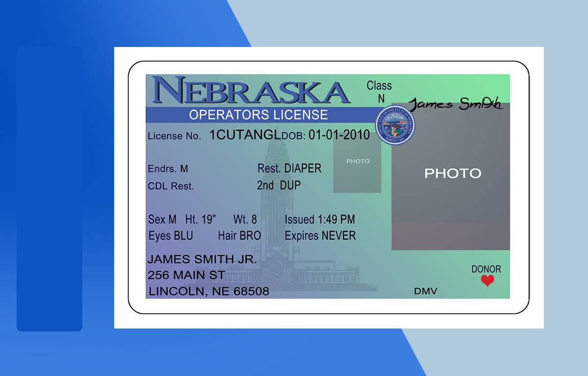 Nebraska Drivers License PSD Template Download File