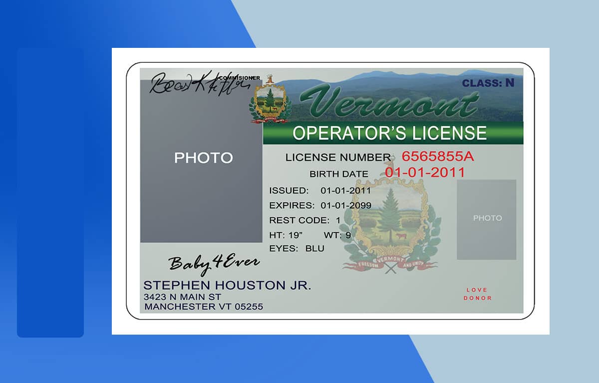 Vermont Drivers License PSD Template Download File