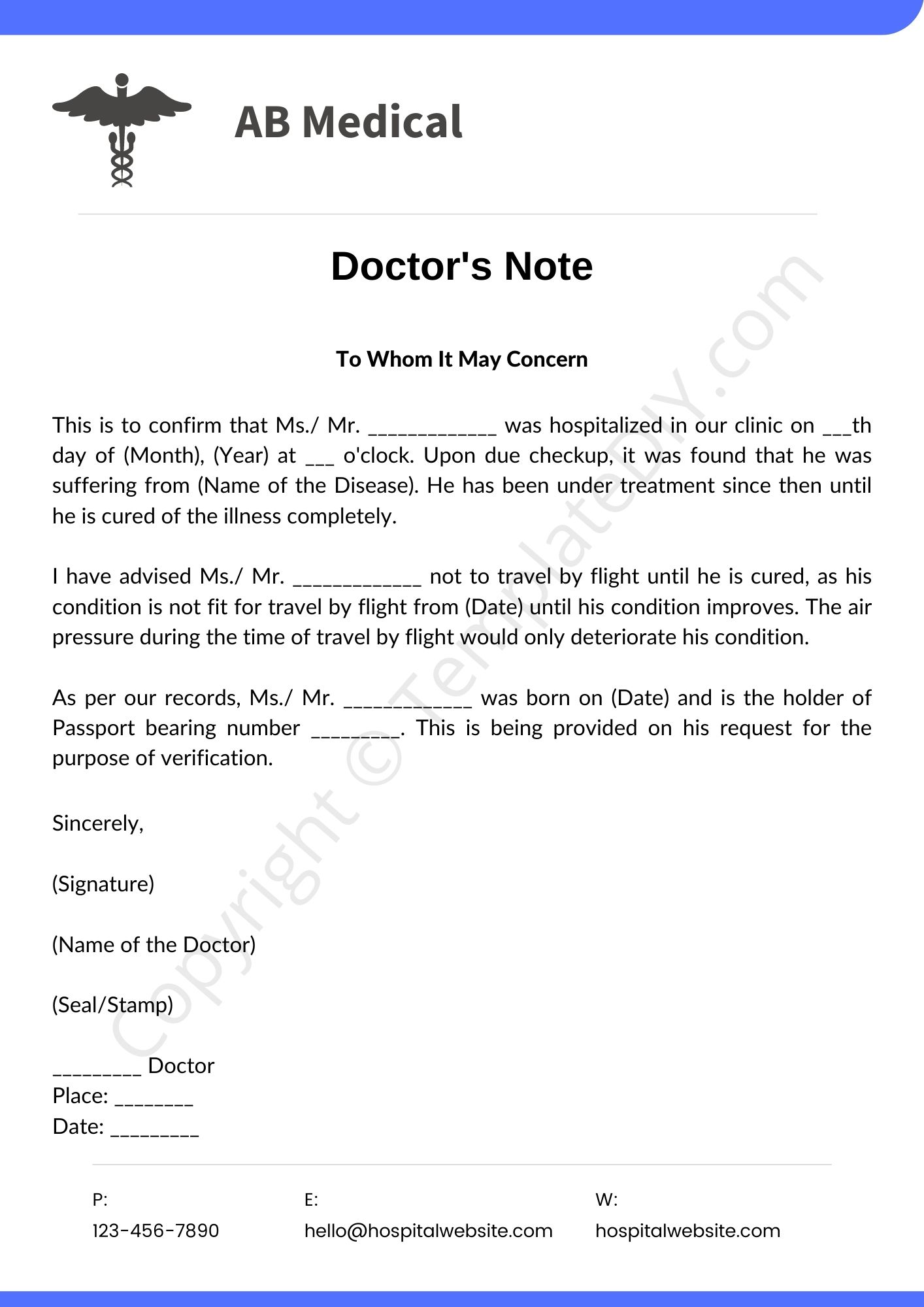 Doctor Note for Airline Printable Template in PDF & Word