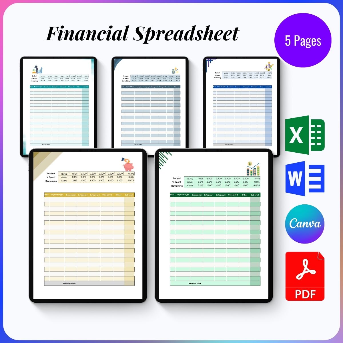 Financial Spreadsheet Template Blank Printable [Excel]