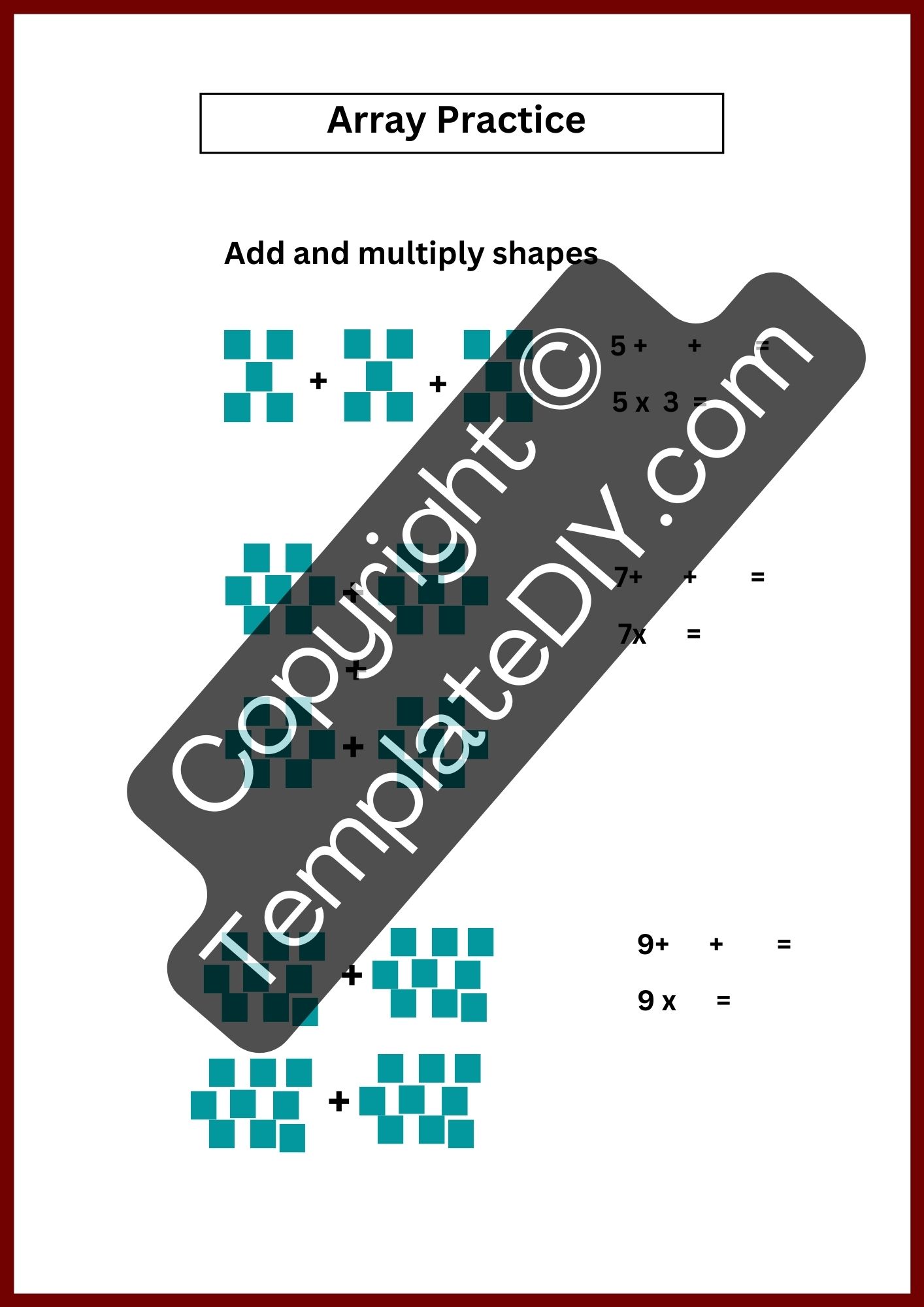 2nd Grade Array Worksheets Template Printable PDF, Word