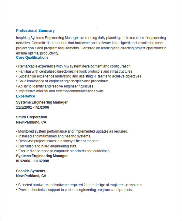 Engineering Manager Resume
