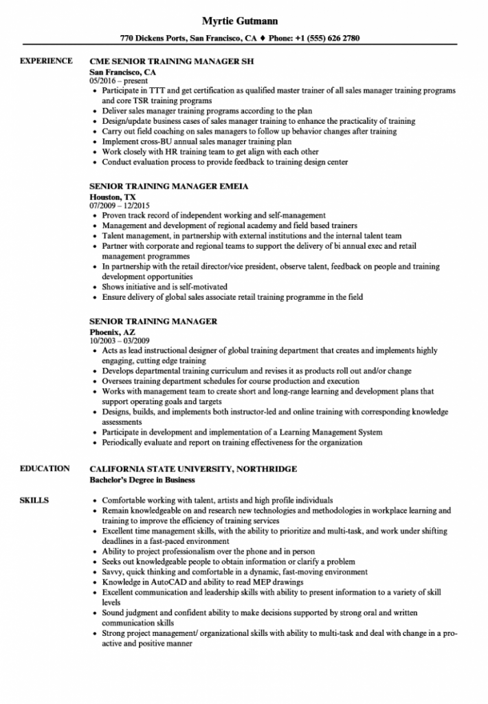 Training Manager Resume
