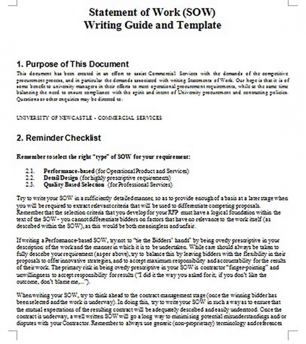 Scope of Work Template and Details of the Document