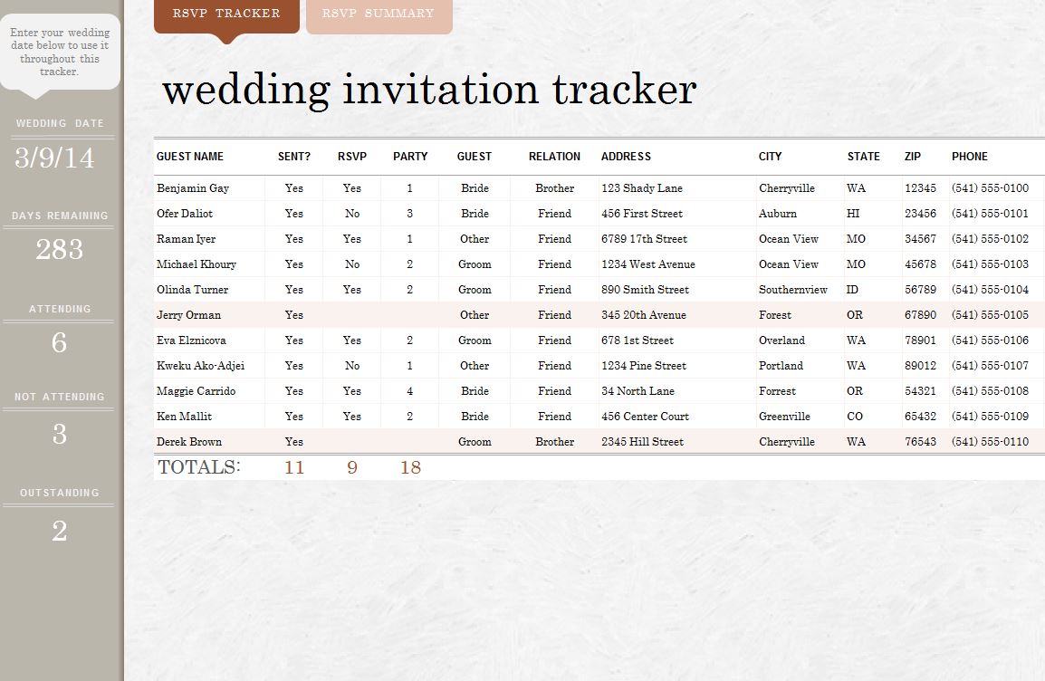 Wedding Invitation Tracker Wedding Invite Tracker » Template Haven