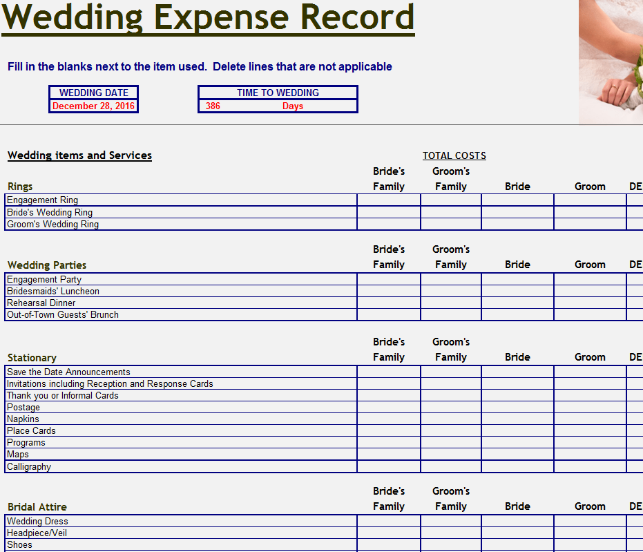 Wedding Expense Checklist » Template Haven