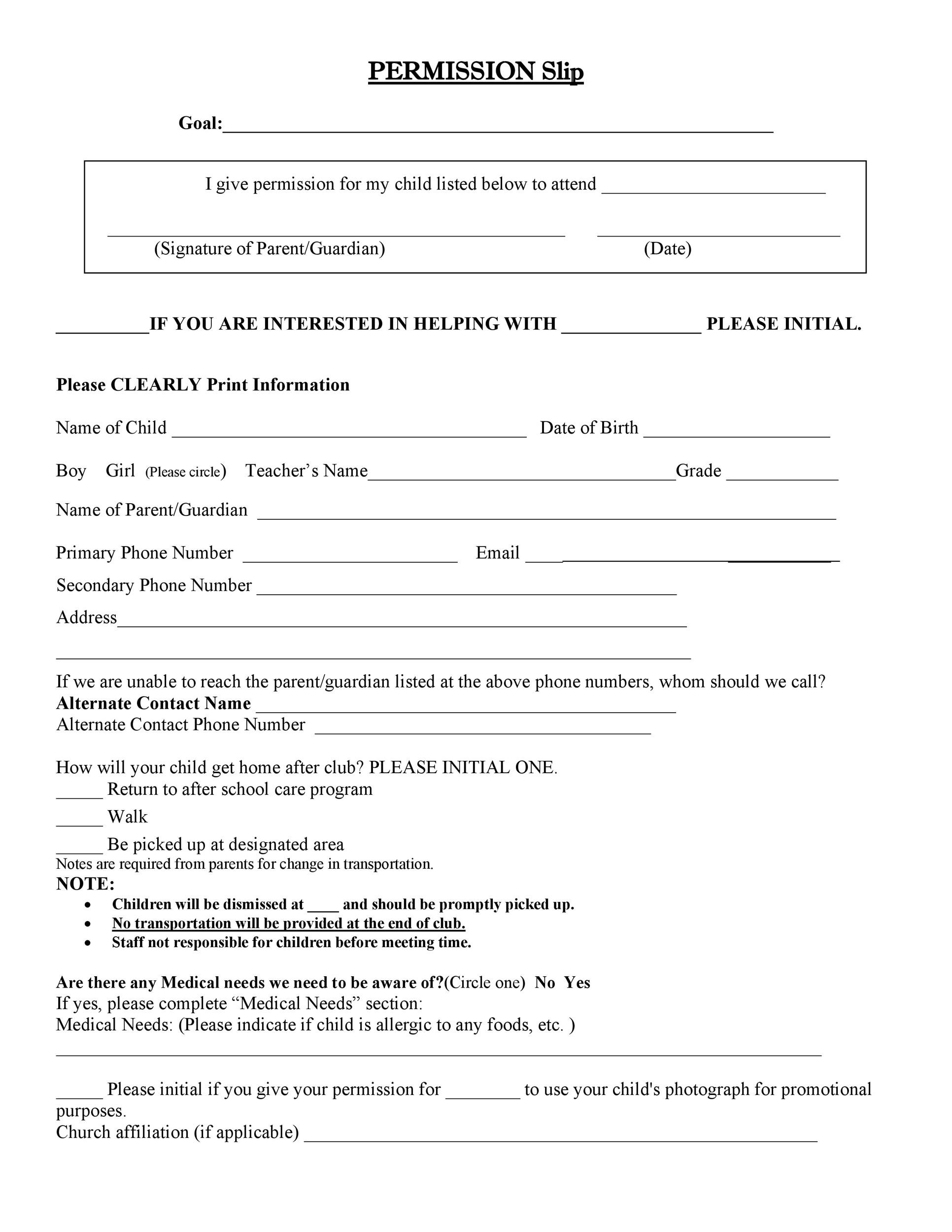 Free Printable Permission Slips • Shawna Clingerman