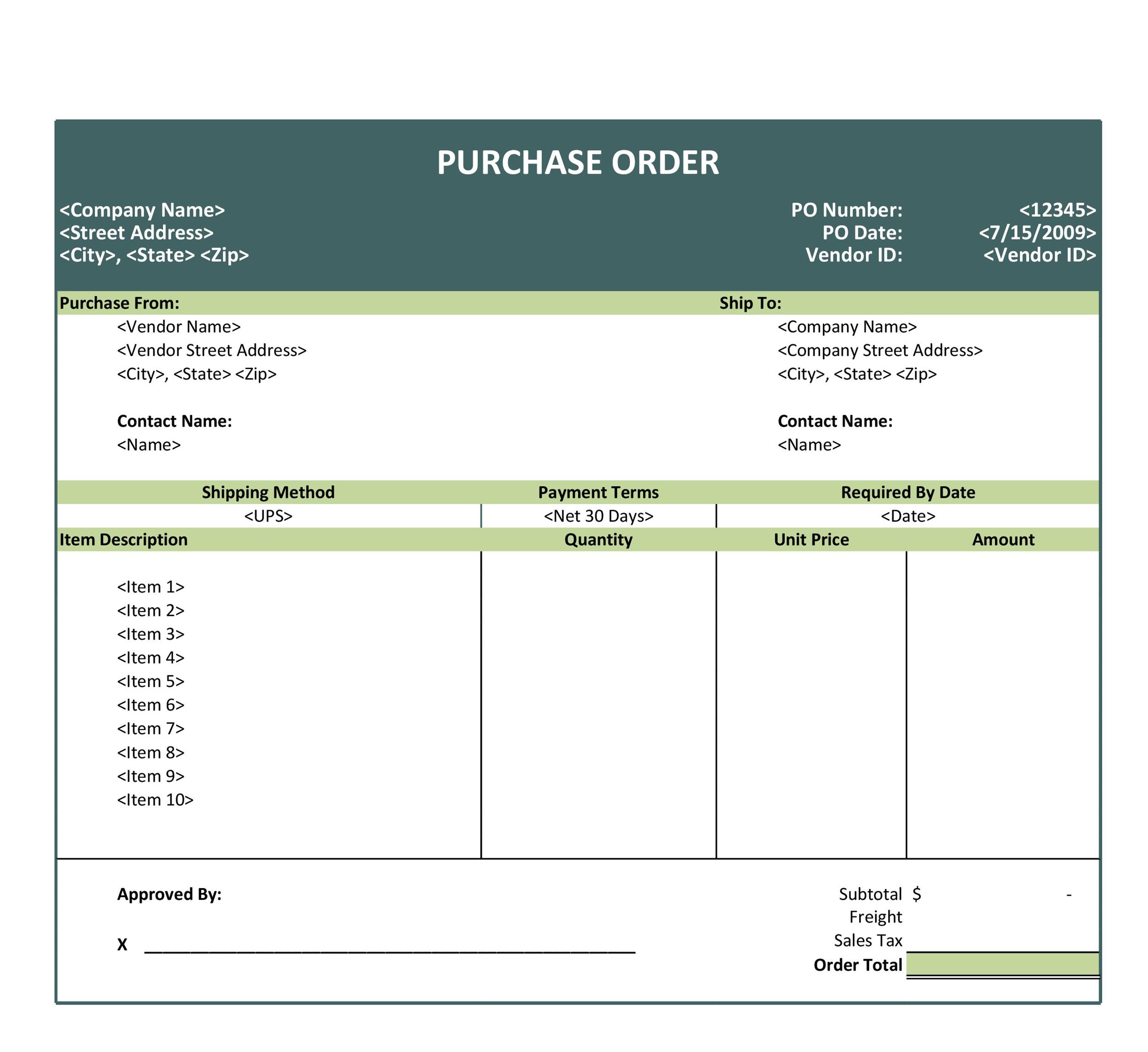 Construction Purchase Order Template