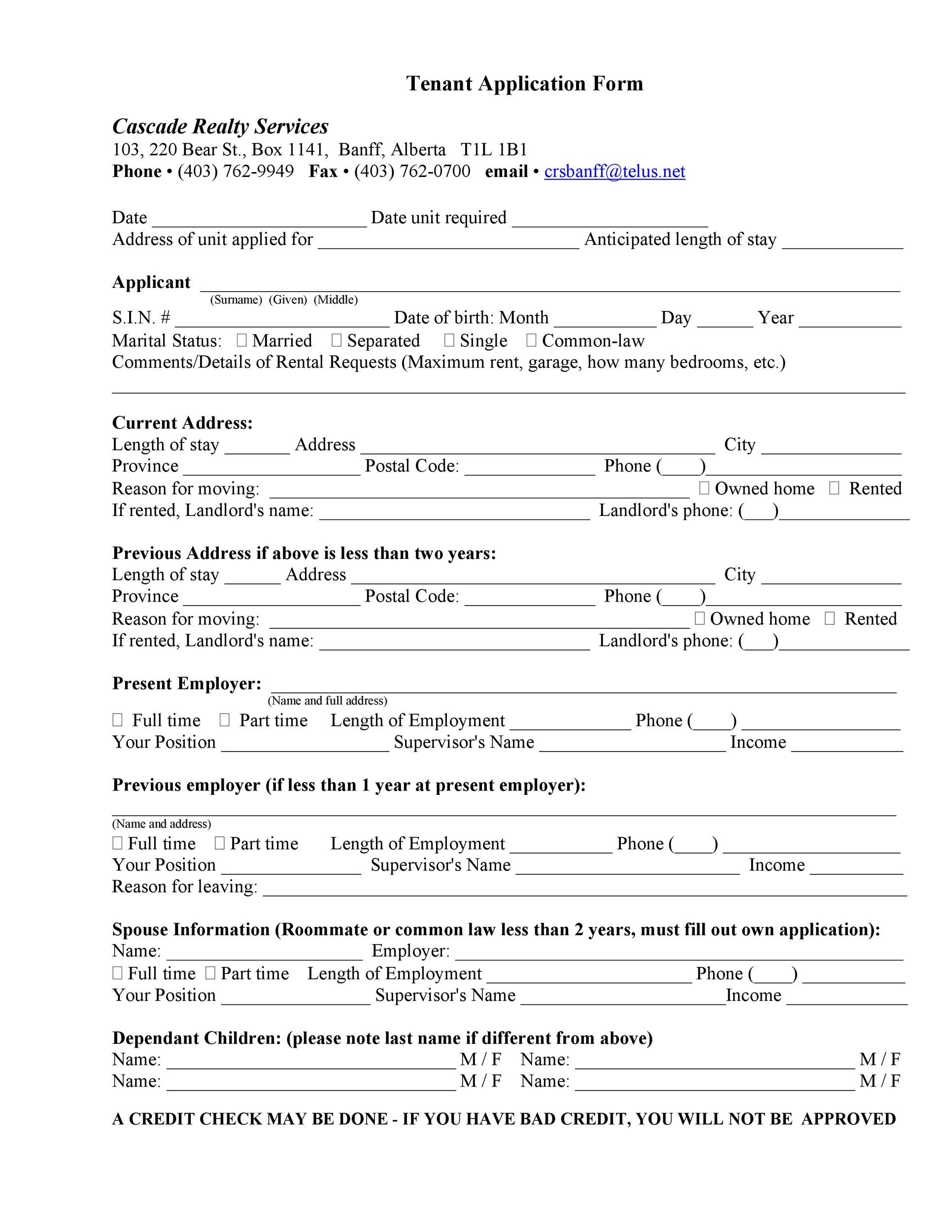 Tenant Contact Information Form