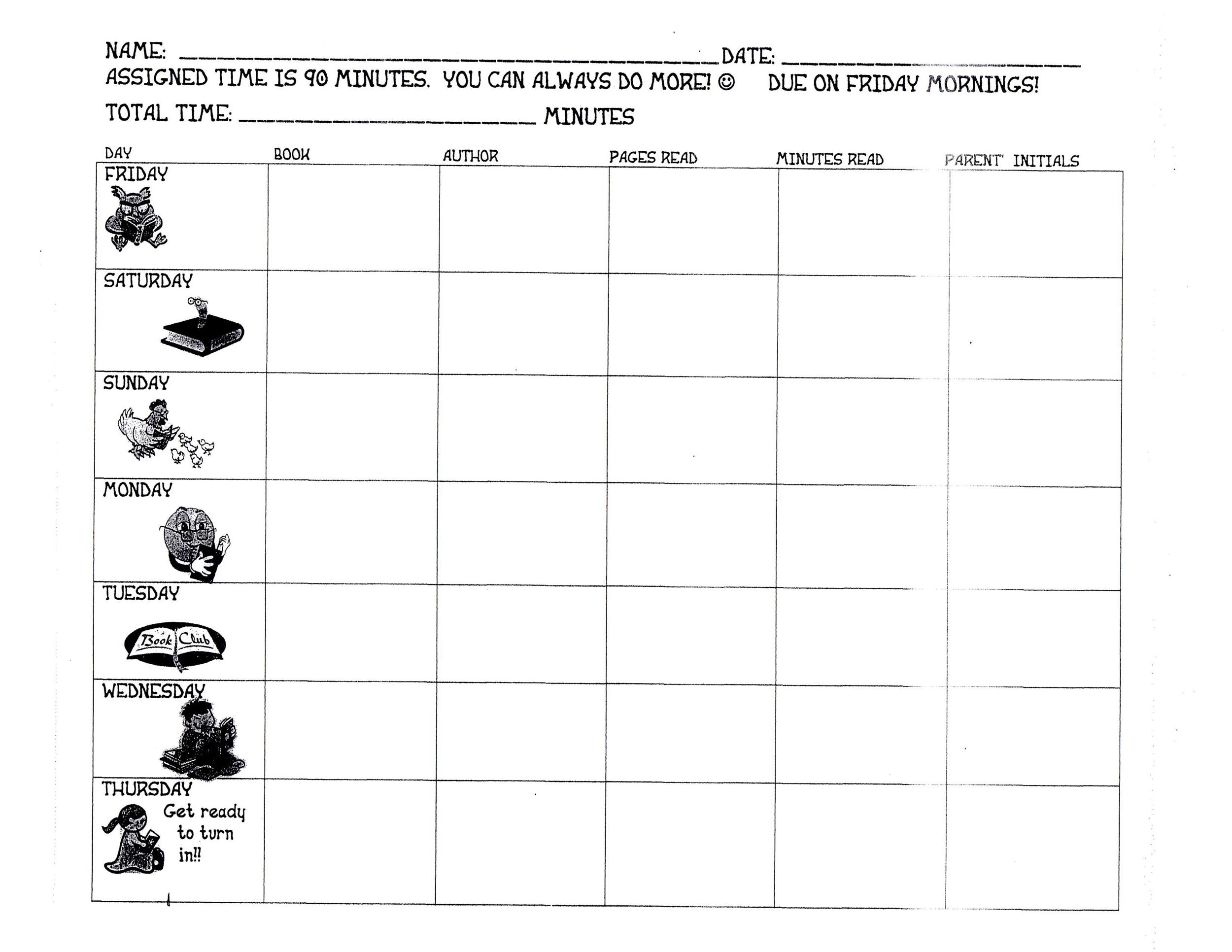 47 Printable Reading Log Templates for Kids, Middle School