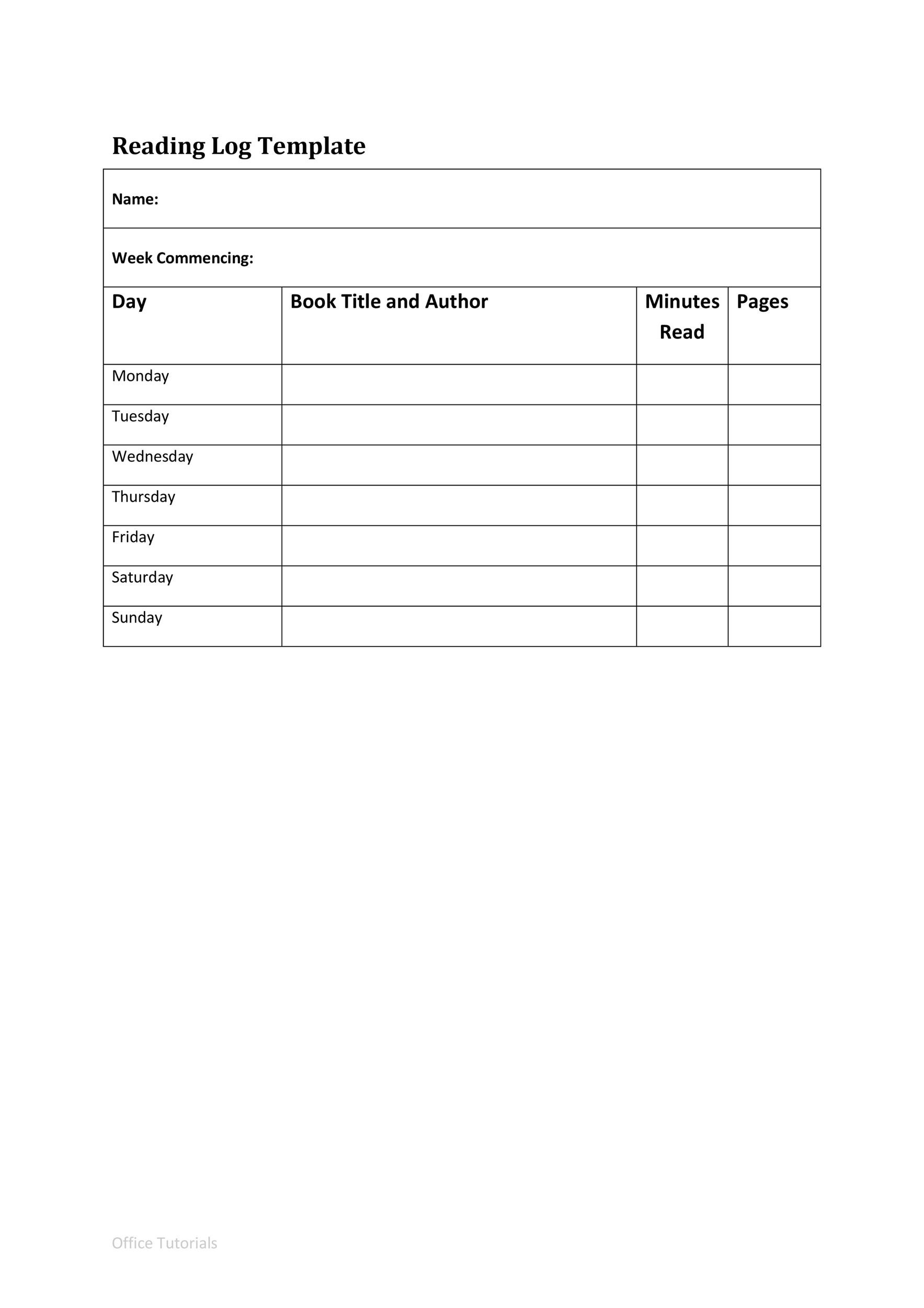 47 Printable Reading Log Templates for Kids, Middle School & Adults