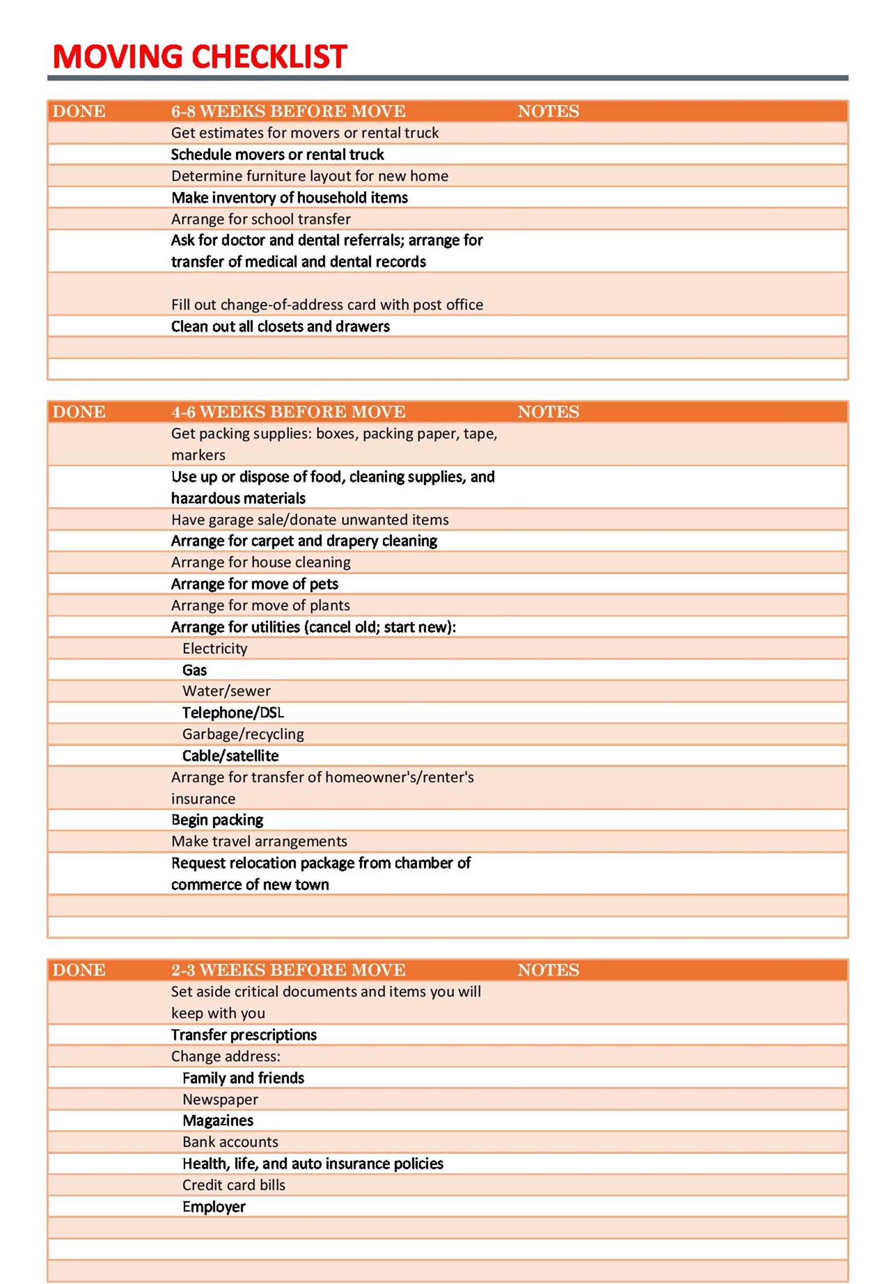 45 Great Moving Checklists [Checklist for Moving In / Out] ᐅ TemplateLab