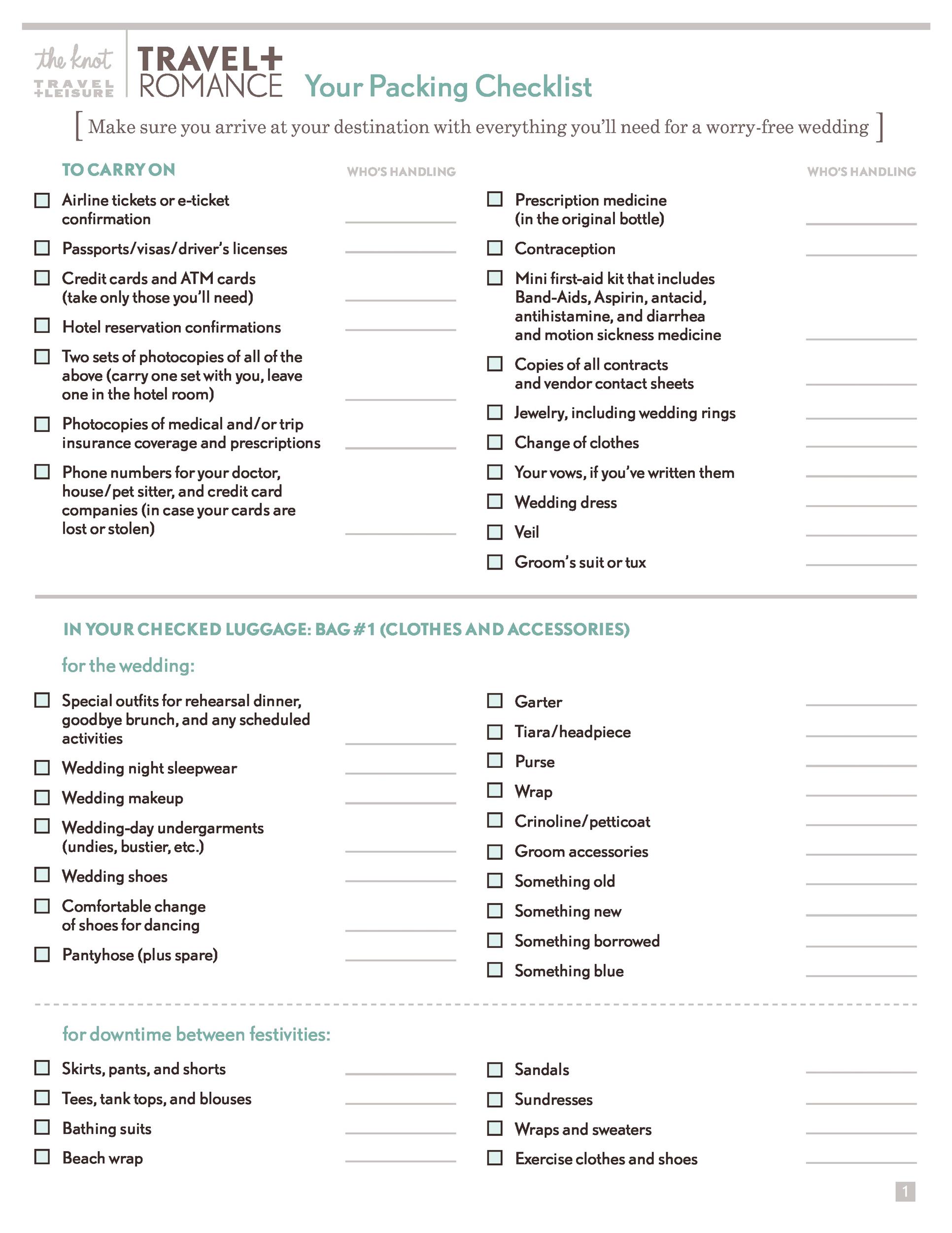 Destination Wedding Packing List Wedding